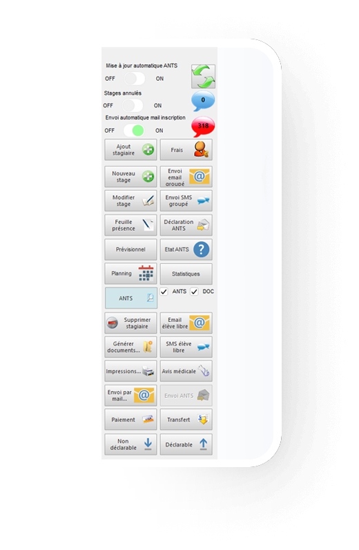 Menu principal de l'application StagePAP